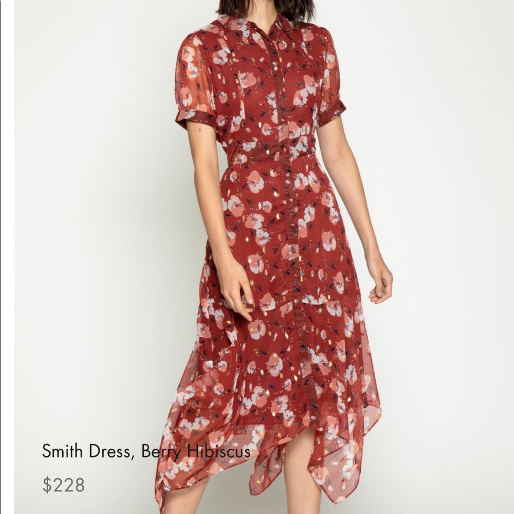🌺Walter Baker floral red button up dress midi NWT
